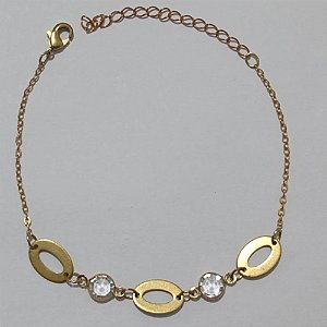 PULSEIRA NO BRUTO PRONTO PARA O BANHO(CX99) - PULSEIRA FEMININA TRÊS ARGOLAS OVAL + DOIS CRISTAL  - TAMANHO 18CM + EXTENSOR - PESO 2.0GR E FECHO LAGOSTA - BRU11047A