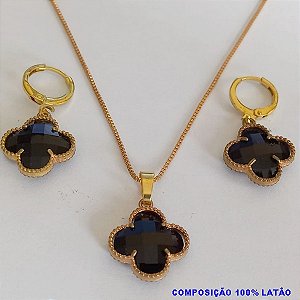 CONJUNTO (VAN CLEFF) NO BRUTO PRONTO PARA O BANHO  - GARGANTILHA  COM CORRENTE VENEZIANA DE 45CM - BRINCO 13.4MM COM ARGOLA DE PRESSÃO - PESO TOTAL: 7.2GR - BRU8895A