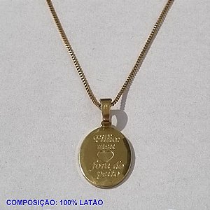 GARGANTILHA NO BRUTO PRONTO PARA O BANHO(5338) - COM CORRENTE VENEZIANA DE 45CM - OVAL BORDA DIAMANTADA"FILHA MEU CORAÇÃO..." 13MM - PESO TOTAL 3,4GR - BRU001130A
