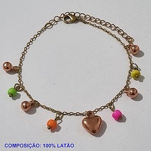 PULSEIRA NO BRUTO PRONTO PARA O BANHO(CX97) -  PULSEIRA FEMININA CORAÇÃO COM BOLINHAS COLORIDAS  - TAMANHO 18CM + EXTENSOR - PESO 2,3GR  E FECHO LAGOSTA - BRU001145A