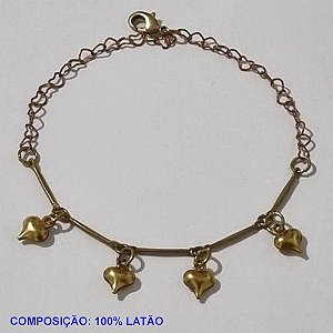 PULSEIRA NO BRUTO PRONTO PARA O BANHO(CX88) -  PULSEIRA FEMININA CORAÇÕES LISOS - TAMANHO 19CM - PESO 1,9GR  E FECHO LAGOSTA - BRU001151A