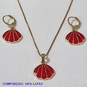 CONJUNTO BRUTO PRONTO PARA O BANHO COM CORRENTE VENEZIANA 45CM - BRINCO COM ARGOLINHA DE PRESSAO - CONCHA ESMALTADA 17MM - PESO TOTAL 7,4GR - BRU001183A