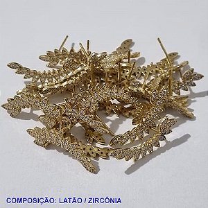 BRINCO NO BRUTO PRONTO PARA O BANHO- FOLHAS CRAVEJADOS COM MICRO ZIRCÔNIAS  PESO 1.9GR- BRU001242A