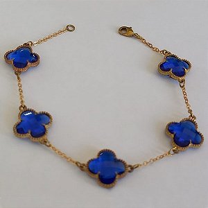 PULSEIRA NO BRUTO PRONTO PARA O BANHO(VAN CLEEF) -COM CORRENTE CADEADO TAMANHO 18CM -  COM CINCO TREVO NEGRO 14MM - PESO 6.1GR   - BRU7542B