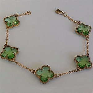 PULSEIRA NO BRUTO PRONTO PARA O BANHO(VAN CLEEF) -COM CORRENTE CADEADO TAMANHO 18CM -  COM CINCO TREVO NEGRO 10MM - PESO 6.1GR   - BRU7542C