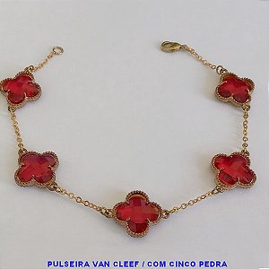 PULSEIRA NO BRUTO PRONTO PARA O BANHO(VAN CLEEF) -COM CORRENTE CADEADO TAMANHO 18CM -  COM CINCO TREVO NEGRO 14MM - PESO 6.1GR   - BRU7542I