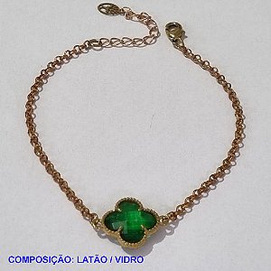 PULSEIRA NO BRUTO PRONTO PARA O BANHO -  PULSEIRA FEMININA CORRENTE ELO PORTUGUÊS VAN CLEEF VERDE ESCURO 13MM  - TAMANHO 18CM - PESO 3.0GR  E FECHO LAGOSTA + EXTENSOR - BRU0013007A
