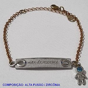 PULSEIRA NO BRUTO PRONTO PARA O BANHO -  PULSEIRA COM CHAPINHA ALTA FUSÃO MÃE DE MENINO COM ZIRCÔNIA - TAMANHO 18CM- PESO 4,8GR- +EXTENSO BRU001327A