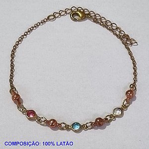 PULSEIRA NO BRUTO PRONTO PARA O BANHO(CX110) -  PULSEIRA FEMININA BOLINHAS LISAS E PEDRA CRISTAL COLORIDAS TAMANHO 17CM - PESO 1.5GR + EXTENSOR - BRU001408A