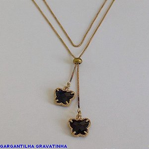 GARGANTILHA NO BRUTO PRONTO PARA O BANHO - COM CORRENTE VENEZIANA DE 70CM -" TIPO GRAVATINHA " - COM DUAS PEDRA  - PESO TOTAL 5,8GR - BRU1747E