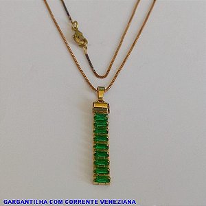 GARGANTILHA NO BRUTO PRONTO PARA O BANHO - PINGENTE TODO EM ZIRCONIA - CORRENTE VENEZIANA DE 45CM - PESO TOTAL 3,5CM - BRU7296B