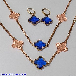 CONJUNTO NO BRUTO PRONTO PARA O BANHO - " VAN CLEEF " (GARGANTILHA/PULSEIRA E BRINCO ) PINGENTE DE 13MM - PESO TOTAL 6,9GR -CORRENTE ELLO PORTUGUESE FECHO LAGOSTA BRU6836A