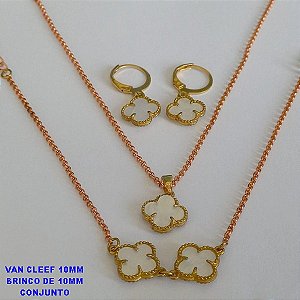 CONJUNTO NO BRUTO PRONTO PARA O BANHO  - PEDRA VAN CLEEF PEDRAS (" MADREPEROLA ") 10MM E BRINCO DE 10MM - PESO TOTAL 6,9GR - BRU6836L