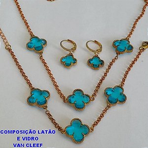 CONJUNTO NO BRUTO PRONTO PARA O BANHO - " VAN CLEEF " (GARGANTILHA/PULSEIRA E BRINCO ) PINGENTE DE 10MM - PESO TOTAL 6,9GR -CORRENTE ELLO PORTUGUESE FECHO LAGOSTA BRU6836P