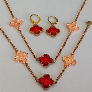 CONJUNTO NO BRUTO PRONTO PARA O BANHO - " VAN CLEEF " (GARGANTILHA/PULSEIRA E BRINCO ) PINGENTE DE  - PESO TOTAL 6,9GR -CORRENTE ELLO PORTUGUESE FECHO LAGOSTA BRU6836R