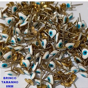 BRINCO NO BRUTO PRONTO PARA O BANHO (CX39) -(COMPOSIÇÃO 60% LATÃO 40% RESINA) BRINCO DE OLHO GREGO BRANCO - TAMANHO 8MM - PESO 0,4GR - BRU000117A4