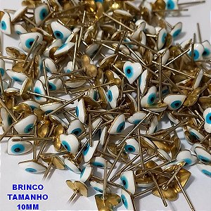 ACESSORIO (BRINCO NO BRUTO PRONTO PARA O BANHO CX39) -(COMPOSIÇÃO 60% LATÃO 40% RESINA) BRINCO DE OLHO GREGO BRANCO - TAMANHO 10MM - PESO 0,6GR - BRU0001174B