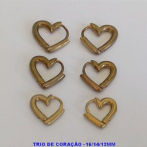 BRINCO NO BRUTO PRONTO PARA O BANHO TAMANHO 16/14//12MM TRIO DE CORAÇÃO DE PRESSÃO(TRANQUETA) PESO TOTAL 7.3GR - BRU7257