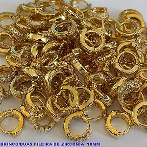 BRINCO BRUTO PRONTO PARA O BANHO (CX04) BASE ARGOLINHA DE  PRESÃO (TRANQUETA)TODO CRAVEJADO(DUAS FILEIRA)  MICRO ZIRCONIAS REDONDO  "TAMANHO 10MM" -  PESO 1.2GR -  - BRU3978
