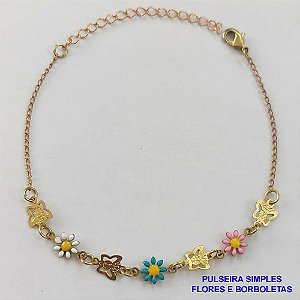 PULSEIRA NO BRUTO PRONTO PARA O BANHO - PULSEIRA COM FLORES E BORBOLETAS - TAMANHO 18CM - PESO 2,2GR - BRU8899A