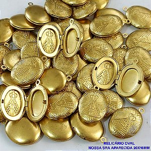 RELICARIO NO BRUTO PRONTO PARA O BANHO  ''( RELICARIO)'' EM FORMATO OVAL NOSSA SRA APARECIDA TAMANHO 20X16MM - PESO TOTAL 2,0GR -  BRU8923