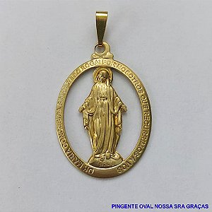 PINGENTE NO  BRUTO PRONTO PARA BANHO -  (666) MEDALHA OVAL VAZADA NOSSA SRA DAS GRAÇAS VENDIDA POR UNIDADE COMPOSIÇÃO LATÃO - PESO 2,3GR - TAMANHO 30X24MM BRU8946