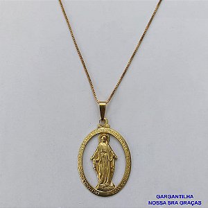 GARGANTILHA NO BRUTO PRONTO PARA O BANHO - (666) GARGANTILHA COM CORRENTE VENEZIANA -  (666) MEDALHA OVAL VAZADA NOSSA SRA DAS GRAÇAS VENDIDA POR UNIDADE COMPOSIÇÃO LATÃO - PESO 4,2GR - PINGENTE TAMANHO 30X24MM BRU8947