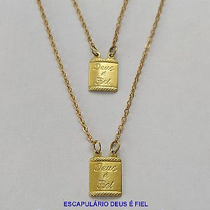 ESCAPULARIO BRUTO PRONTO PARA BANHO - PESO TOTAL 2,8GR COM CORRENTE CADEADO ESCAPULÁRIO 11X9MM DEUS É FIEL (E2580) - BRU8973