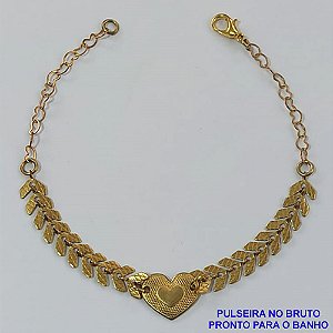 PULSEIRA NO BRUTO PRONTO PARA O BANHO(CX92) - PULSEIRA ESCAMA COM PINGENTE CORAÇÃO  - TAMANHO 18CM - PESO 2,3GR  E FECHO LAGOSTA - BRU9008
