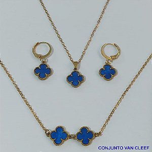 CONJUNTO NO BRUTO PRONTO PARA O BANHO - " VAN CLEEF " (GARGANTILHA/PULSEIRA E BRINCO ) PINGENTE DE 11MM - PESO TOTAL 5,8GR - CORRENTE CADEADO FECHO LAGOSTA BRU9022