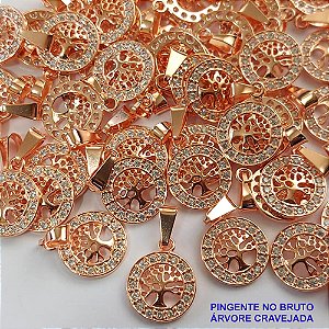PINGENTE NO BRUTO PRONTO PARA O BANHO - PINGENTE ÁRVORE DA VIDA CRAVEJADA COM MICRO ZIRCÔNIAS - COMPOSIÇÃO: 70% LATÃO E 30% ZIRCÔNIA - TAMANHO 13MM -  PESO TOTAL 0,9GR - BRU0001397