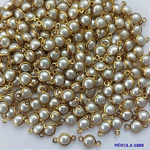 ACESSORIO NO BRUTO PRONTO PARA O BANHO - PEROLA PARA CONECTOR COM DUAS ARGOLINHAS -  TAMANHO DA PEROLA 6MM - (VENDIDA POR UNIDADE) BRU0001405