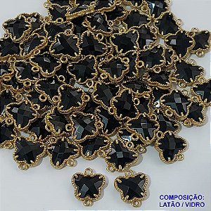 ACESSORIO NO BRUTO PRONTO PARA O BANHO - (VENDA POR UNIDADE) PINGENTE TIPO "VAN CLEEF" COR PRETA FORMATO TREVO COM DUAS ARGOLINHAS - TAMANHO "10MM " PESO 0,8GR  BRU0001411