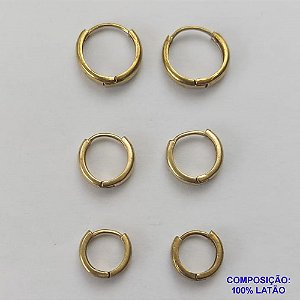 BRINCO NO BRUTO PRONTO PARA O BANHO(CX87) - TAMANHO 16/13/11MM - LARGURA 3,6MM TRIO DE ARGOLA DE PRESSÃO (TRANQUETA) - PESO TOTAL 4,8GR - BRU9082