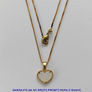 GARGANTILHA NO BRUTO PRONTO PARA O BANHO - COM CORRENTE VENEZIANA DE 45CM - PINGENTE TIPO VAN CLEEF MADRE PÉROLA 11MM - PESO TOTAL 1,8GR - BRU9090