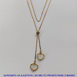 GARGANTILHA NO BRUTO PRONTO PARA O BANHO - COM CORRENTE VENEZIANA DE 70CM -" TIPO GRAVATINHA " AJUSTÁVEL - COM DUAS VAN CLEFF EM MADRE PÉROLA - PESO TOTAL 3,3GR - BRU9091