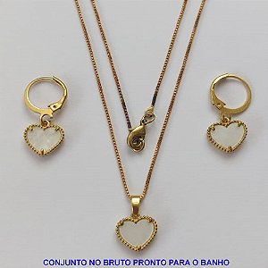 CONJUNTO NO BRUTO PRONTO PARA O BANHO - TIPO VAN CLEEF MADRE PÉROLA (GARGANTILHA E BRINCO) PINGENTE DE 11MM EM MADRE PÉROLA - PESO TOTAL 3,9GR - CORRENTE VENEZIANA E FECHO LAGOSTA BRU9093