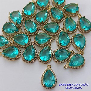 PINGENTE  NO BRUTO PRONTO PARA O BANHO - (PEÇA DELICADA CUIDADO NO BANHO) COM PINGENTE EM ZIRCÔNIA AZUL COM BASE EM ALTA FUSÃO CRAVEJADA - TAMANHO 10X14MM -  PESO TOTAL 2,2GR - BRU9105
