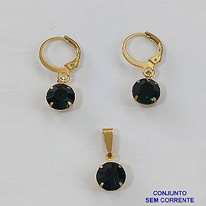 CONJUNTO NO BRUTO PRONTO PARA O BANHO - ARGOLINHA DE PRESSÃO TRANQUETA - (PINGENTE E BRINCO) PINGENTE DE 8MM PEDRA VERDE - PESO TOTAL 2.3GR -  BRU9114