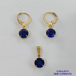 CONJUNTO NO BRUTO PRONTO PARA O BANHO - ARGOLINHA DE PRESSÃO TRANQUETA - (PINGENTE E BRINCO) PINGENTE DE 8MM PEDRA AZUL - PESO TOTAL 2.3GR -  BRU9115