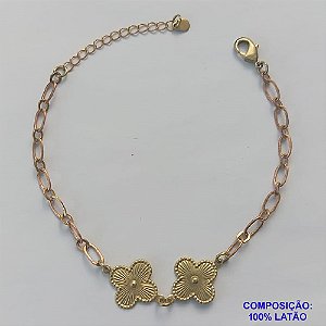 PULSEIRA NO BRUTO PRONTO PARA O BANHO -  PULSEIRA FEMININA COM 2 PINGENTES TIPO VAN CLEEF 14MM - TAMANHO 18CM COM EXTENSOR E FECHO LAGOSTA - PESO 3,4GR - BRU9120
