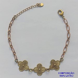 PULSEIRA NO BRUTO PRONTO PARA O BANHO -  PULSEIRA FEMININA COM 3 PINGENTES TIPO VAN CLEEF 14MM - TAMANHO 18CM COM EXTENSOR E FECHO LAGOSTA - PESO 3,6GR - BRU9121
