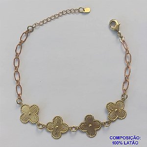 PULSEIRA NO BRUTO PRONTO PARA O BANHO -  PULSEIRA FEMININA COM 4 PINGENTES TIPO VAN CLEEF 14MM - TAMANHO 18CM COM EXTENSOR E FECHO LAGOSTA - PESO 4GR - BRU9122