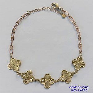 PULSEIRA NO BRUTO PRONTO PARA O BANHO -  PULSEIRA FEMININA COM 5 PINGENTES TIPO VAN CLEEF 14MM - TAMANHO 18CM COM EXTENSOR E FECHO LAGOSTA - PESO 4,8GR - BRU9123