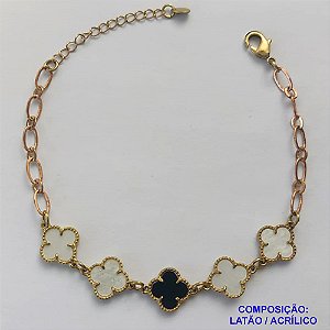 PULSEIRA NO BRUTO PRONTO PARA O BANHO -  PULSEIRA FEMININA COM 5 PINGENTES TIPO VAN CLEEF 11MM COM 4 EM MADRE PÉROLA- TAMANHO 18CM COM EXTENSOR E FECHO LAGOSTA - PESO 4,6GR - BRU9127