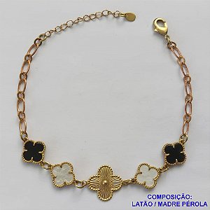 PULSEIRA NO BRUTO PRONTO PARA O BANHO -  PULSEIRA FEMININA COM 4 PINGENTES TIPO VAN CLEEF 11MM COM 1 DE 14MM- TAMANHO 18CM COM EXTENSOR E FECHO LAGOSTA - PESO 4,5GR - BRU9129