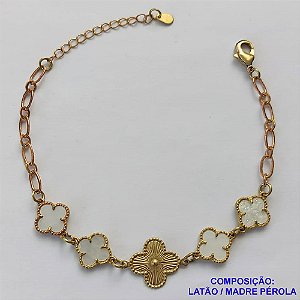 PULSEIRA NO BRUTO PRONTO PARA O BANHO -  PULSEIRA FEMININA COM 4 PINGENTES TIPO VAN CLEEF 11MM COM 1 DE 14MM- TAMANHO 18CM COM EXTENSOR E FECHO LAGOSTA - PESO 4,5GR - BRU9130