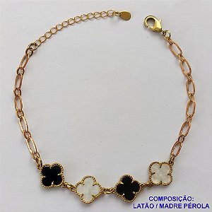 PULSEIRA NO BRUTO PRONTO PARA O BANHO -  PULSEIRA FEMININA COM 4 PINGENTES TIPO VAN CLEEF 11MM - TAMANHO 18CM COM EXTENSOR E FECHO LAGOSTA - PESO 4GR - BRU9132