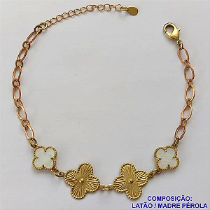 PULSEIRA NO BRUTO PRONTO PARA O BANHO -  PULSEIRA FEMININA COM 2 PINGENTES TIPO VAN CLEEF 11MM -  E 2 14MM - TAMANHO 18CM COM EXTENSOR E FECHO LAGOSTA - PESO 4GR - BRU9136
