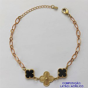 PULSEIRA NO BRUTO PRONTO PARA O BANHO -  PULSEIRA FEMININA COM 2 PINGENTES TIPO VAN CLEEF   - TAMANHO 18CM COM EXTENSOR E FECHO LAGOSTA - PESO 3,9GR - BRU9138